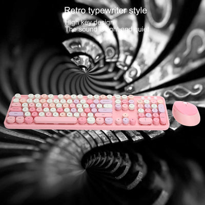 T opiky Wireless Keyboard Mouse Set, Full-Size Wireless Keyboard Mouse Combo, 2,4 GHz 104-Tasten-Retro-Tastatur und 1600 DPI einstellbare Maus für PC-Desktop-Computer Laptop(Rosa)