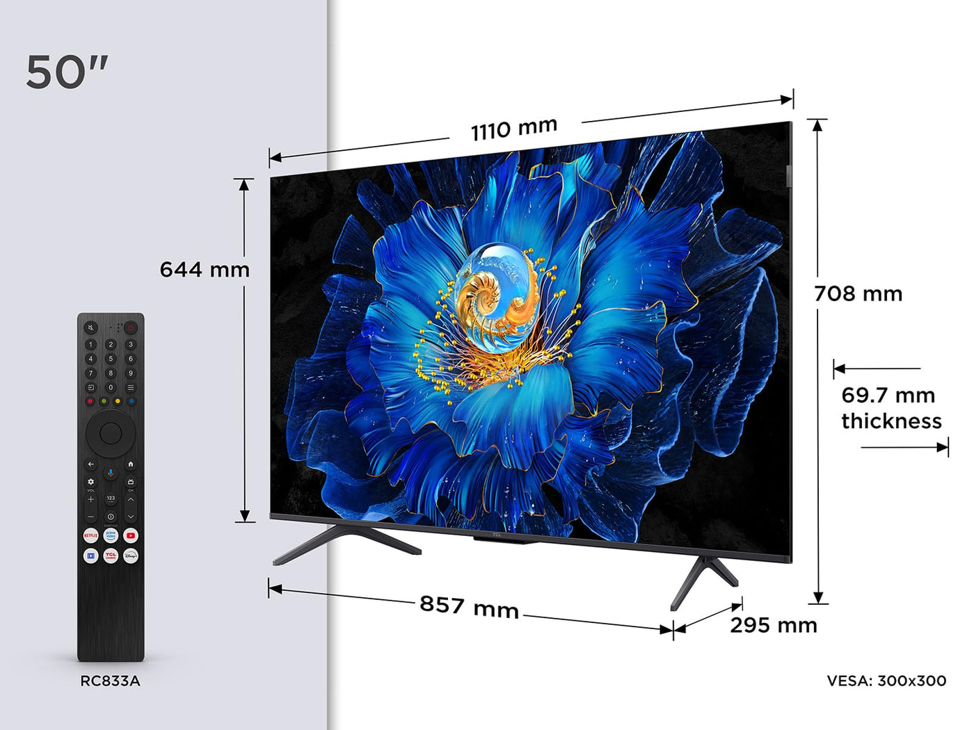 TCL 50C61KS 50 Zoll, QD-Mini LED TV, 4K UHD, Smart Google Fernseher mit, Dolby Atmos und Game Master