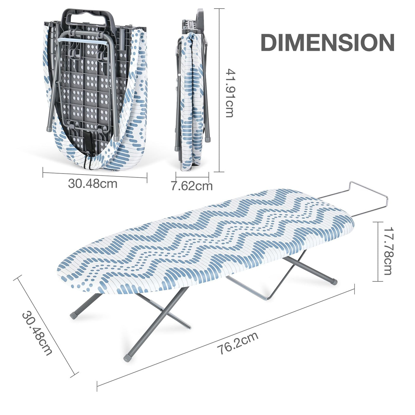 KINGRACK Bügelbretter,Kleines Bügelbrett für Dampfbügelstation,Klappbares Tisch-Bügelbrett, KleinesBügeltisch mit Anti-Rutsch-Klappbeine Platzsparend für Zuhause