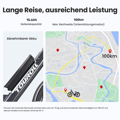 Touroll 27,5 Zoll E Bike, Elektrofahrrad E-Bike Herren Damen mit 36V 15.6Ah 561.6Wh Akku, Bis zu 100KM, 250W Motor, E-Fahrrad mit 7-Gang-Getriebe, Pedelec Citybike EBike für Trekking J1 ST