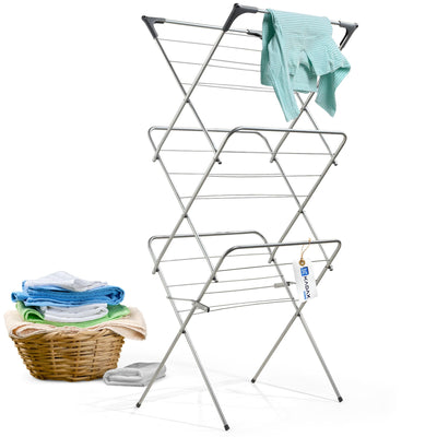 KADAX Vertikaler Wäschetrockner mit Antirutschfüßen, Stabiler Kleidertrockner aus Metall, Turmwäscheständer, Platzsparender Wäscheständer (Silber)