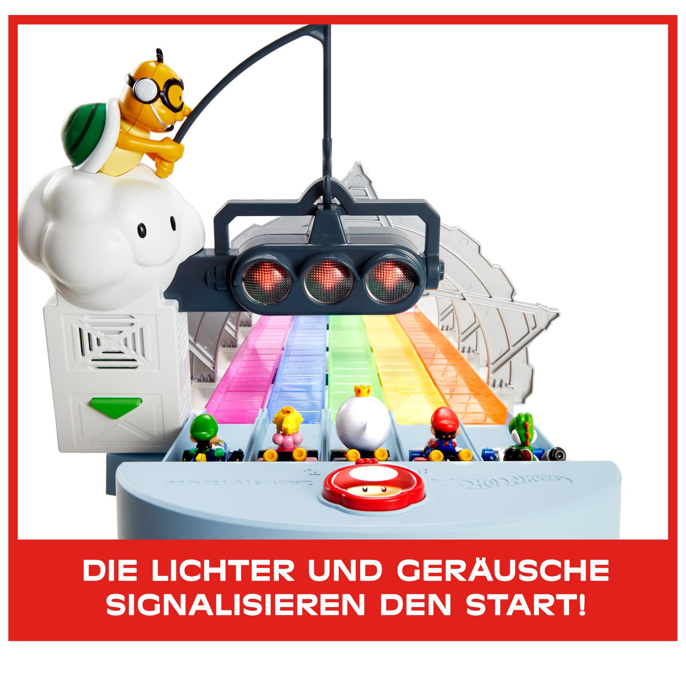 Hot Wheels Mario Kart Autorennbahn in Regenbogen Farben, inkl. 2 Spielzeugautos (Mario & King Boo), mit Beleuchtung und Geräuschen, 2 Aufbaumöglichkeiten, Länge: 2.5m, Spielzeug ab 4 Jahre, GXX41