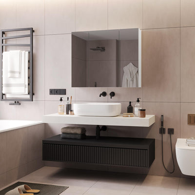 DICTAC Spiegelschrank Bad 70x60x16cm Badschrank mit Spiegel und Verstellbarem Regal Aufbewahrungs Bad Schrank 3 Türen Wandschrank mit Spiegel Medizinschrank Hängeschrank für Badezimmer,Weiß