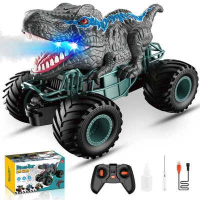 HappyGoLucky Monstertruck Ferngesteuertes Auto ab 3 4 5 6 7 8 Jahre, Dinosaurier Spielzeug ab 3-10 Jahre Junge, RC Auto mit Sprühnebel, Musik, LED-Leuchten, Ostergeschenke Kinder Outdoor Spielzeug