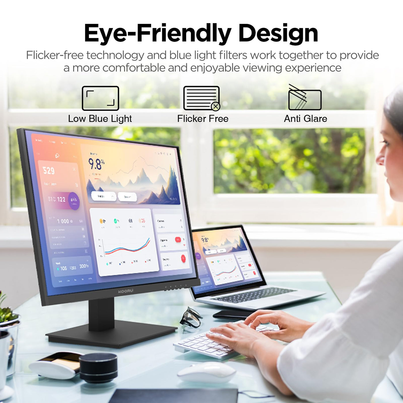 KOORUI 27 Zoll Monitor,Full HD (1920x1080), 75Hz, VA, 5ms, Augenpflege, Rahmenlos, Blaulichtfilter, HDMI, VGA, VESA 75x75