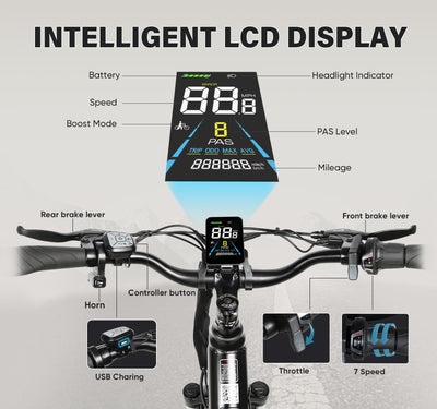 SAMEBIKE Neue Modelle Elektrofahrrad für Männer und Frauen, 26 x 2.1 Zoll Fat Tyre, 36 V 15 Ah Elektrofahrrad, 7 Gangschaltung (blau)