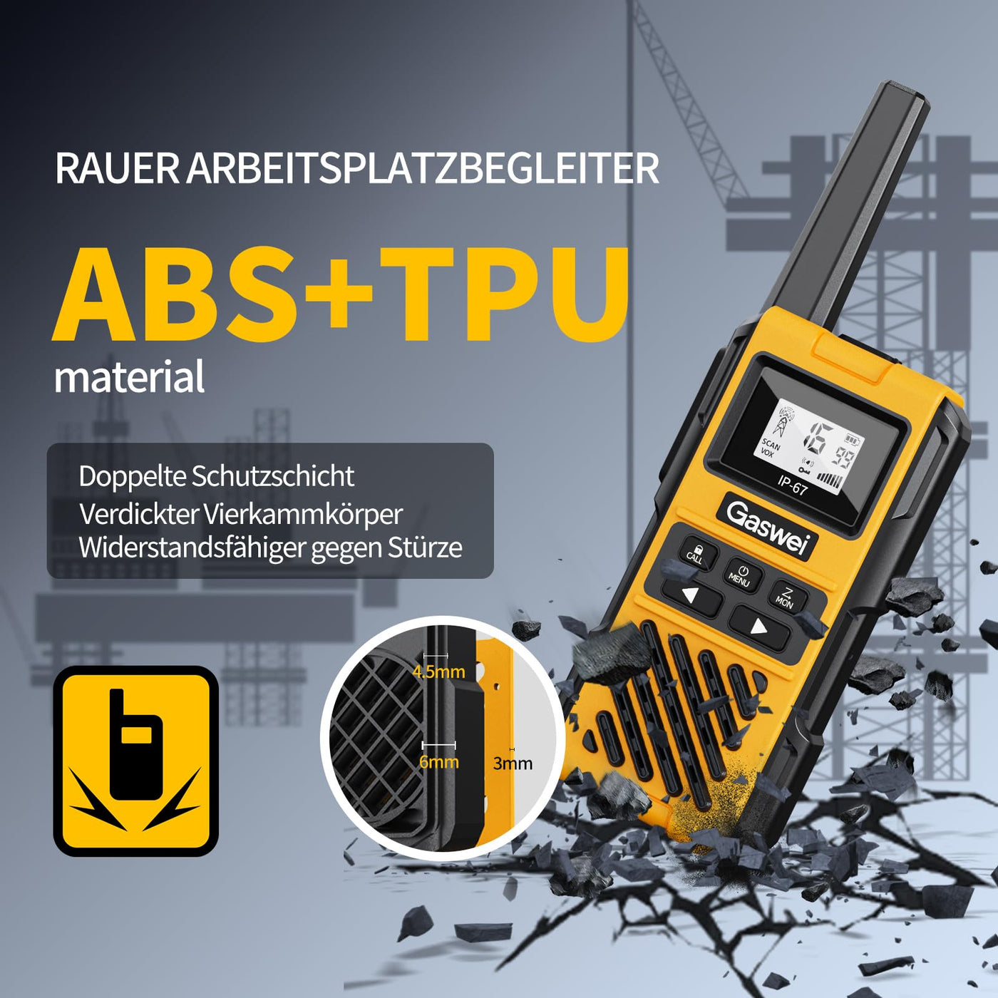 Gaswei G1pro Hochleistungs- Walkie Talkies mit großer Reichweite für Erwachsene, wiederaufladbare Notfallfunkgeräte, 16-Kanal-Walkie-Talkie mit Lithium-Ionen-Akku, IP67 wasserdicht (2 Stück)