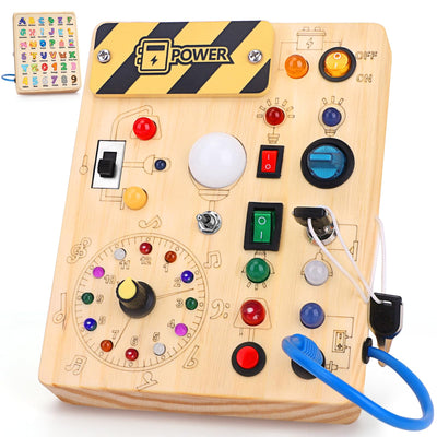 Konijiwa Montessori Spielzeug ab 1 Jahr Busy Board Activity Board Spielzeug ab 2 Jahre Holzspielzeug mit 10 Schalter 23 LED-Leuchten Spielzeug Sensory Learning Toys für 1 2 3 Jahre Jungen und Mädchen