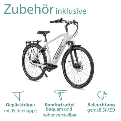 TRETWERK 28 Zoll E-Bike Herren Cityrad - Sonic Nexus - Pedelec Herrenfahrrad mit 7 Gang Nabenschaltung -Elektrofahrrad mit Mittelmotor - weiß 50cm