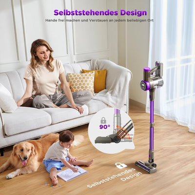 Suafsu Akku Staubsauger Kabellos 45000Pa 550W Akkusauger - Bis zu 65 Min Laufzeit mit LED Display und Anti Tangle Bürste Für Tierhaare Hartböden Teppich
