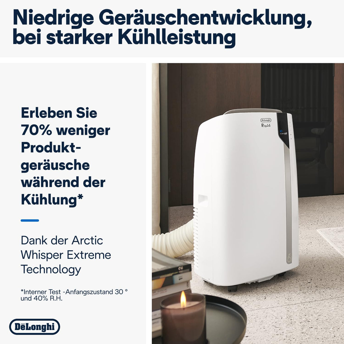 De'Longhi Pinguino PAC EX93 sehr leises Klimagerät mit Abluftschlauch, Whisper Technology - mobile Klimaanlage für Räume bis 85m³, 60dB(A), 3 Ventilatorgeschwindigkeiten, Entfeuchtungsfunktion, Weiß