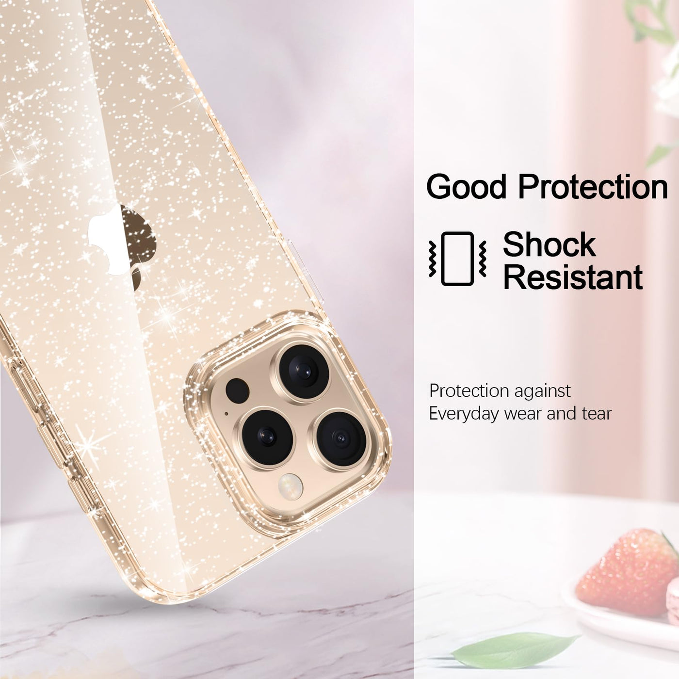 AROYI 5 in 1 Klar Glitzer Handyhülle Kompatibel mit iPhone 16 Pro Hülle Glitzer mit 2 Schutzfolie + 2 Kameraschutz, Handyhülle iPhone 16 Pro Transparent Weiche TPU Silikon Case [Anti-Yellowing]