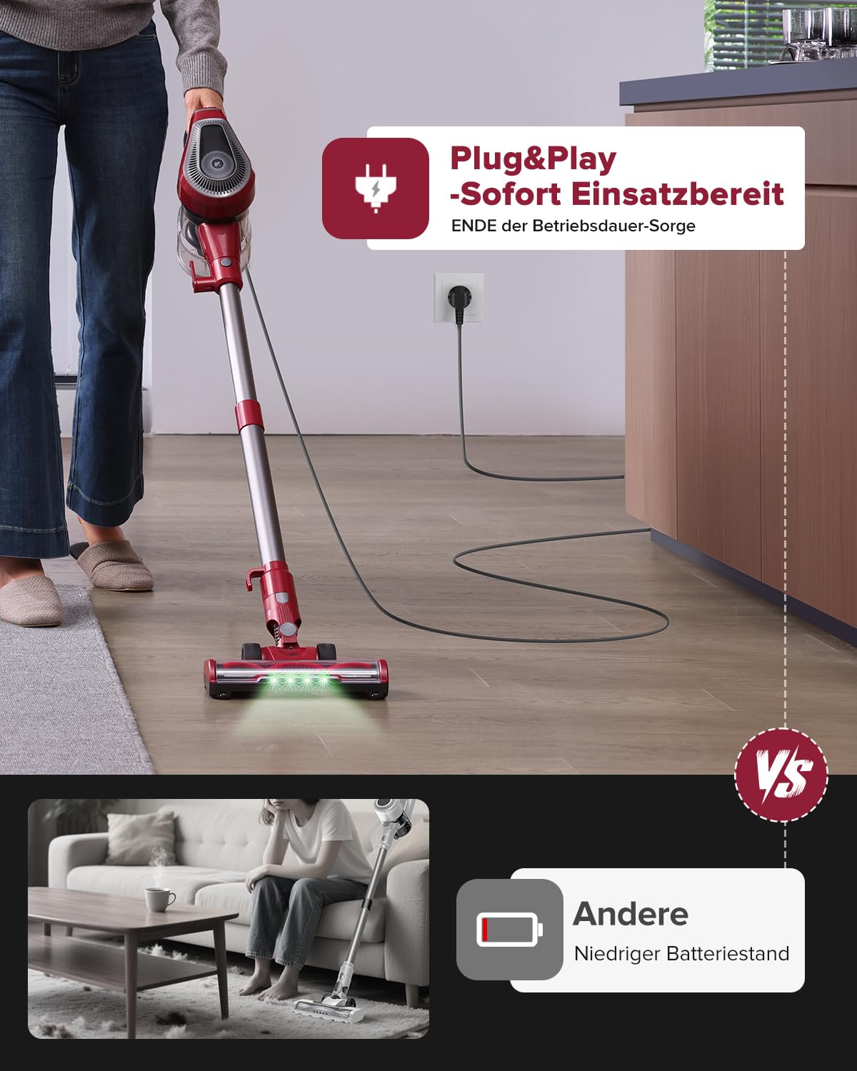 Vexilar C8 Staubsauger mit Kabel - 600W/60kPa Handstaubsauger mit 7m Kabellänge, verhedderungsfreie elektrische Upgrade-Bodenbürste, 1.5L beutelloser Behälter für Hartböden Teppiche Tierhaare