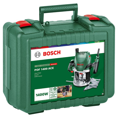 Bosch Oberfräse POF 1400 ACE (1400 W; für Holzbearbeitung; 3x Spannzange; Fräser; Parallelanschlag; Absaugadapter; im Koffer), Testnote: Testsieger (Magazin: selbst ist der Mann)