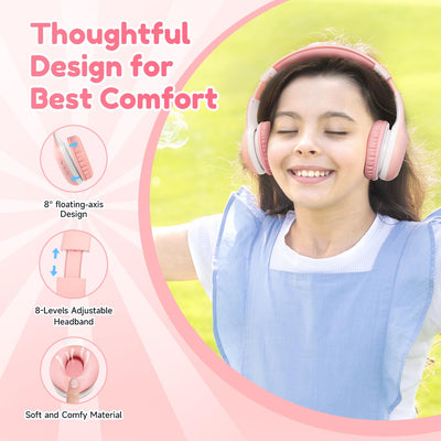 EarFun Bluetooth Kopfhörer Kinder, 85/94dB Lautstärkeregelung, HiFi Sound, HD-Mikrofon, 40 Std Akku, Faltbare, Einstellbar, Kopfhörer Kabellos Bluetooth Kinder für Schule/Reise, Rosa