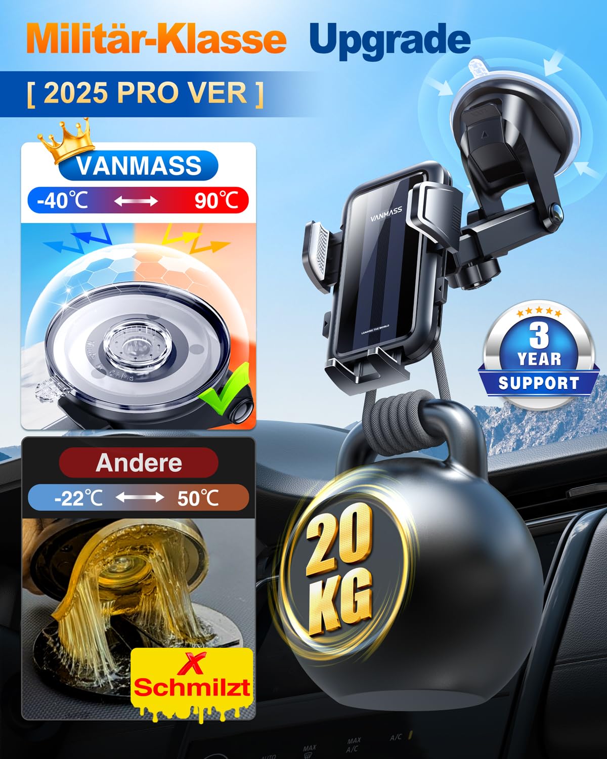 VANMASS 2025【True Militär-Klasse】Handyhalterung Auto【Stärkste Saugnapf & Lüftungsclip 】4 in 1 Handy Halterung Auto Handyhalter 360° drehbar Autohalter für iPhone 17 Pro Max/17 Air/16/15/14 Samsung S25
