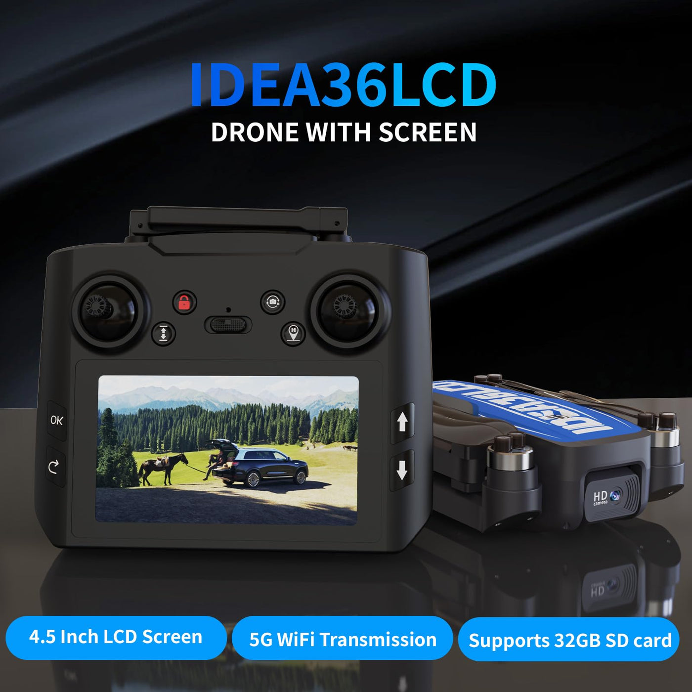 LE-IDEA GPS Drohne mit Kamera 4k, IDEA36LCD Klappbare Drohne mit LCD Bildschirm Bürstenloser Motor, Positionierung des Lichtstroms Kopflosen Modus Höhenhalt, FPV RC Quadrocopter für Anfänger