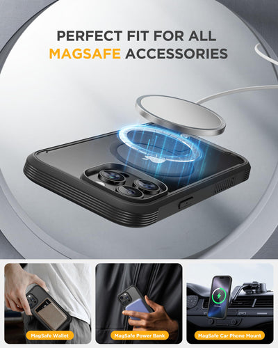 Miracase 360 Grad für iPhone 16 Pro Max Hülle mit Magsafe, Eingebaut Glas Schutzfolie, Komplettschutz HandyHülle Magnetisch Stoßfest Case für iPhone 16 ProMax Schutzhüllen 6,9 Zoll, Schwarz