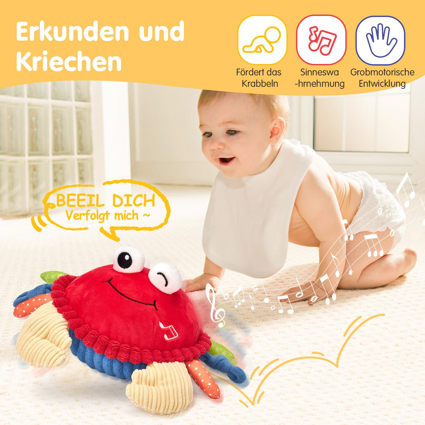 hahaland Krabbe Baby Spielzeug 6 8 9 10 12 Monate,Musikalische Krabbelspielzeug,Crawling Crab Tummy Time Toy,Spielzeug ab 6 Monate fürs Krabbeln Lernen,Neugeborenes Weihnachts Babyspielzeug Geschenk