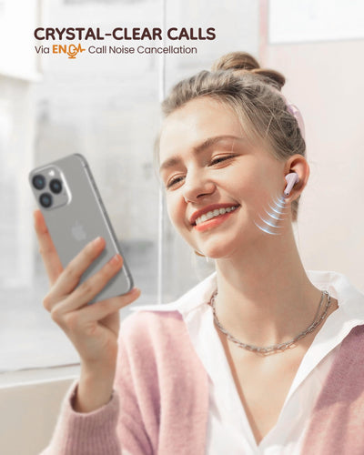 KOOGMOON Bluetooth 5.3 Kopfhörer: In Ear Kopfhörer Kabellos - 3D Stereo HiFi Wireless Earbud - Bluetooth Ohrhörer mit Anrufgeräuschunterdrückung - Schnurlose Kopfhörer Sport USB-C Schnellladung Rosa