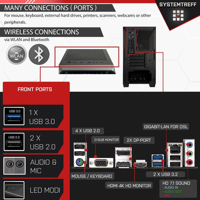 SYSTEMTREFF Office PC Intel Core i5-12600K 10x4.9GHz | UHD 770 4K HDMI DX12 | 1TB M.2 NVMe | 32GB DDR4 RAM | WLAN Silent Desktop Computer Rechner für Büro Business Multimedia