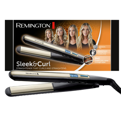 Remington Glätteisen Sleek & Curl (abgerundetes Design -ideal zum Glätten & Stylen von Locken und Wellen, hochwertige Ultra-Turmalin-Keramikbeschichtung) LCD-Display, 150-230°C, Haarglätter S6500