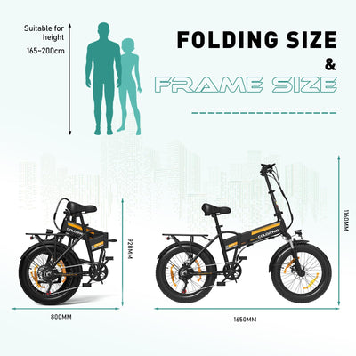 COLORWAY BK10 Elektrofahrrad Klappfahrrad 20×4.0 Zoll Breitreifen Fatbike, 250W Motor, 36V 12Ah Akku,7-Gang, Pedelec Klapprad für Damen Herren, Faltbares E-Bike für Stadt & Gelände