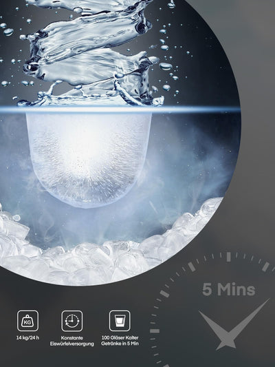 FOHERE Eiswürfelmaschine 14kg 24 Stunden, Eiswürfel in 5 Min, 2 Größen von Bullet Ice, Selbstreinigender Eiswürfelbereiter mit Griff, Eisschaufel u. Korb, Ice Maker für Party Büro RV (Off-white)