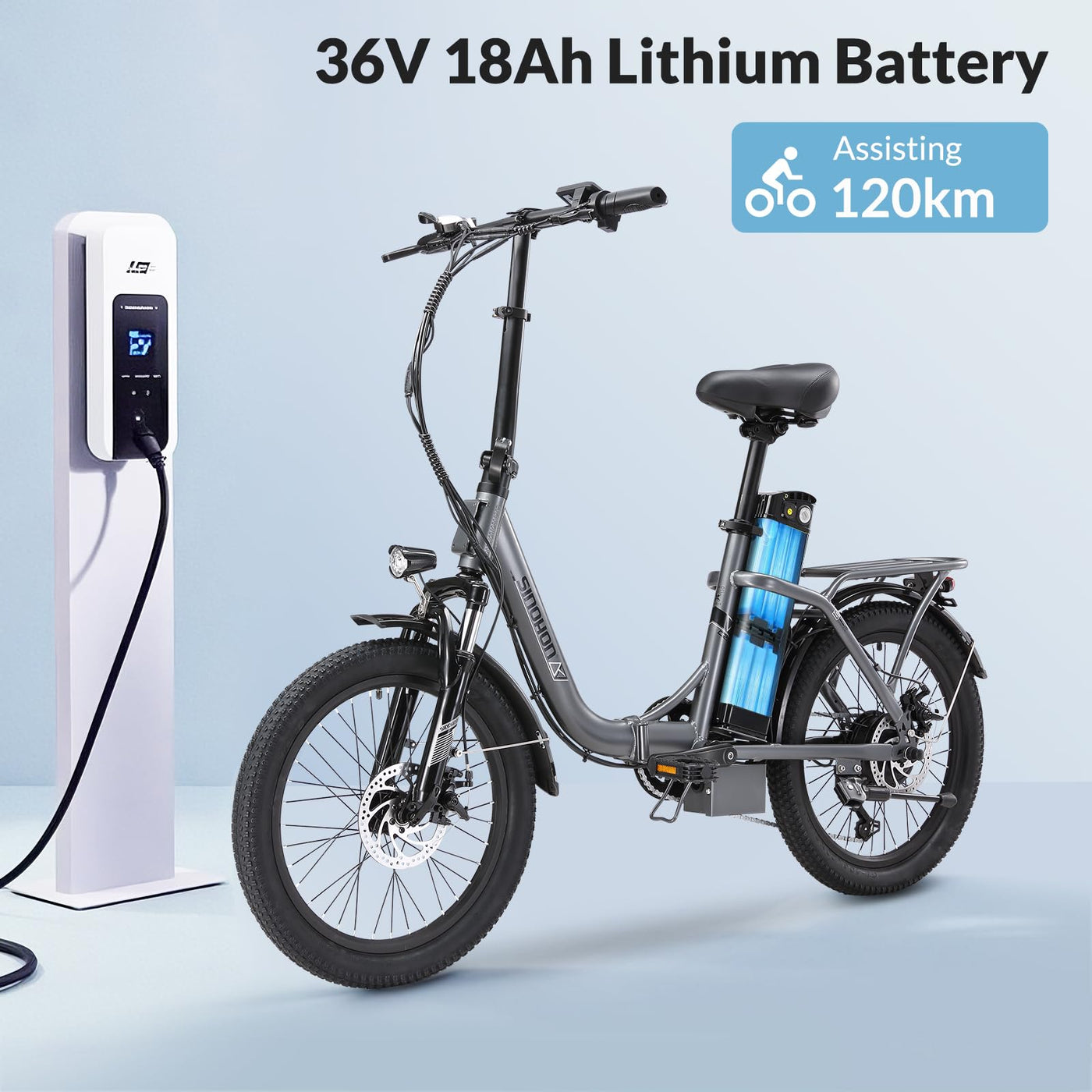 KIMDYMA C20 250W Faltbares E-Bike 120KM Reichweite 36V Akku 25km/h 7-Gang Leichtes Pedelec mit Drehmomentsensor Faltrat für Stadtpendler (schwarz)