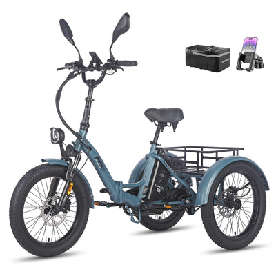 Fafrees E Bike 3 Rad, F20 Mate ebike klapprad Lastenfahrrad 20"*3.0 Zoll, e Bike Dreirad für Erwachsene 48V 21Ah Akku, 65N.m 25km/h, Dreirad für senioren (Kleiner hinterer Korb, Blau)