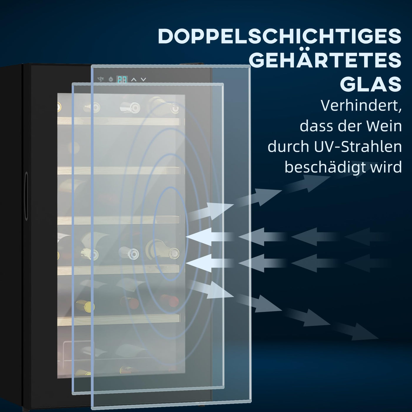 HOMCOM Weinkühlschrank, 65 L Getränkekühlschrank für 24 Flaschen, Weinklimaschrank, Flaschenkühlschrank mit Innenbeleuchtung, Touch, 5-20°C, Schwarz
