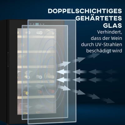 HOMCOM Weinkühlschrank, 65 L Getränkekühlschrank für 24 Flaschen, Weinklimaschrank, Flaschenkühlschrank mit Innenbeleuchtung, Touch, 5-20°C, Schwarz