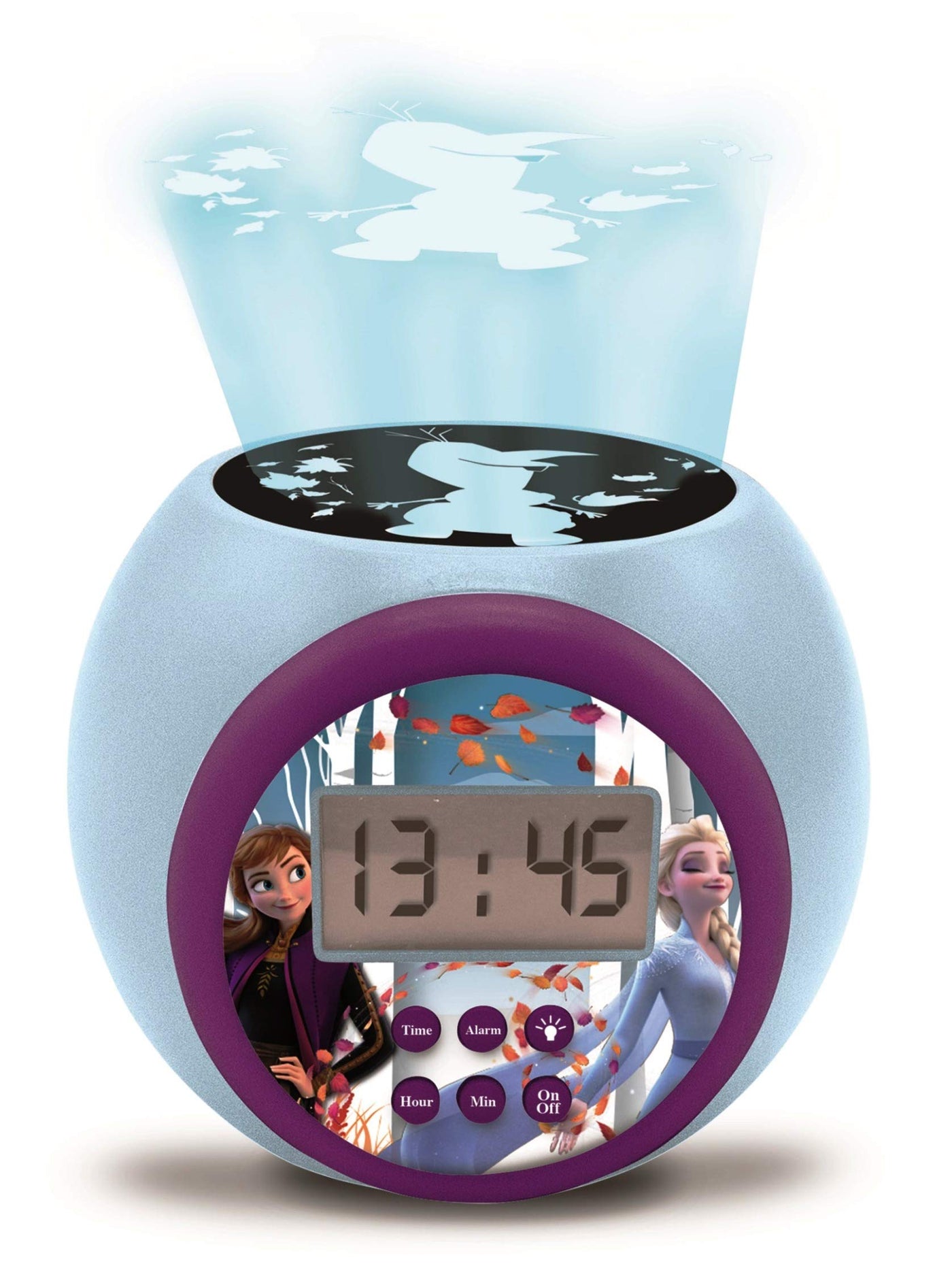 Lexibook RL977FZ Frozen 2 Anna and ELSA Projector Alarm Clock Disney with Snooze Function and Alarm Function, Night Light with Timer, LCD Screen, Battery Operated, Blue/Purple, Multicoloured