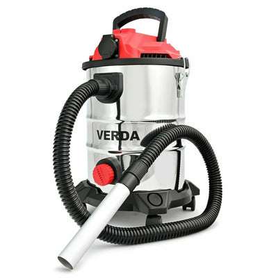 Verda Nass- und Trockensauger 1650W Industriesauger + Steckdose + Wasserablass + Blasfunktion Aschesauger für Kamin und Pelletofen 25 Liter Metallbehälter Edelstahltank [SN196]