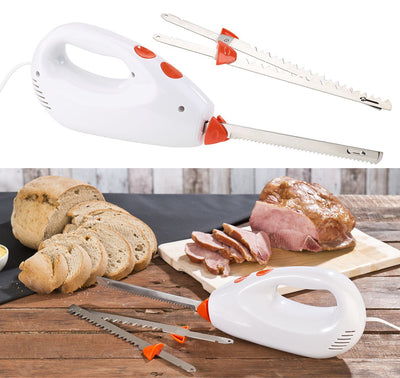 Rosenstein & Söhne Elektrisches Messer: Elektromesser mit 2 Edelstahl-Doppelklingen & Sicherheitssystem, 180 W (Elektrisches Küchenmesser, Elektromesser Gastronomie, Döner)