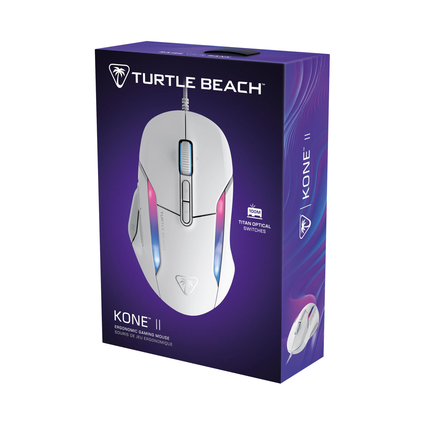 Turtle Beach Kone II – Ergonomische RGB-Gaming-Maus, 26K DPI Optischer Sensor, optische Schalter mit 100 Mio. klick-Lebensdauer, 23 programmierbare Funktionen, 4D-Scroll-Rad, Weiß