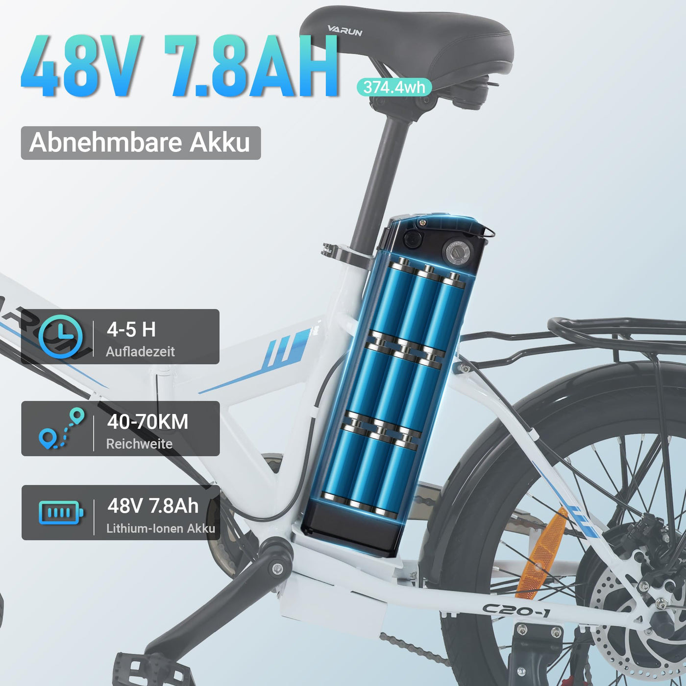 AOIHO E Bike, 20" EBike Klapprad mit 48V 374.4 Wh Lithium-Akku, Reichweite Max 70KM, Elektrofahrräder 250W Motor, 5 Fahrmodi, City E Fahrrad Herren Damen mit 7 Gängen EU-Konformes Klapprad E-Bike