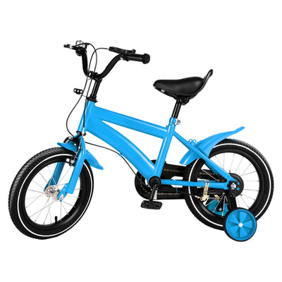 14" Kinderfahrrad Jungen MäDchen Lauflernrad HöHenverstellbare Kinder Freestyle Jungenfahrrad Stil Unisex Kinderrad Rad Mountainbike Bike Mit Hilfsrad+Chutzblech+Klingel Bis TragfäHigkeit 50Kg (Blau)