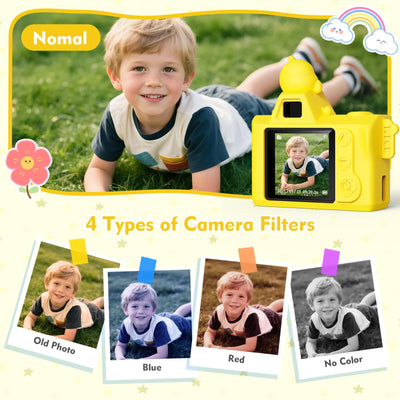 Mini Digitalkamera für Kinder – Maxmango 1,3 Zoll 1080P HD Retro Kamera, 64 GB Süße Kinder Kamera Spielzeug Fotokamera, Geschenke für Jungen und Mädchen 3, 4, 5, 6, 7, 8, 9, 10 Jahre (Gelb)