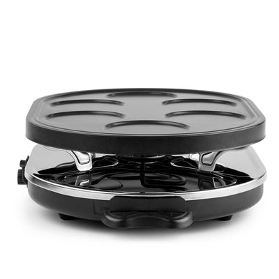 oneConcept Woklette - Raclette Grill, Tischgrill, Partygrill, Leistung: 1200 Watt, stufenlos regulierbare Temperatur, inkl. 8 Pfännchen und Holzspatel, Antihaftbeschichtung, schwarz