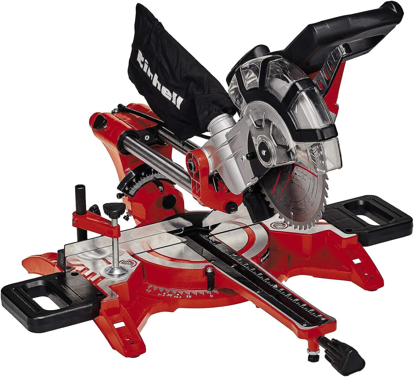 Einhell Zug-Kapp-Gehrungssäge TC-SM 2131/2 Dual (1800 W, max. 62 mm x 310 mm Schnitttiefe/-breite, Ø 210 mm Sägeblatt, beidseitig neigbarer Sägekopf, Zugfunktion, Laser)