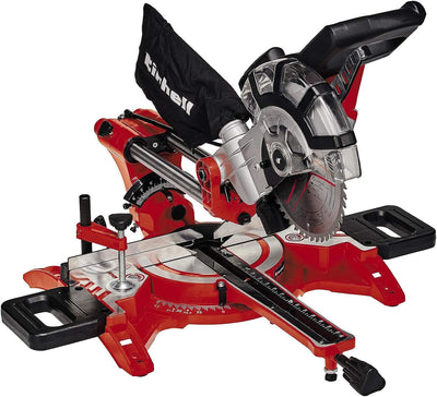 Einhell Zug-Kapp-Gehrungssäge TC-SM 2131/2 Dual (1800 W, max. 62 mm x 310 mm Schnitttiefe/-breite, Ø 210 mm Sägeblatt, beidseitig neigbarer Sägekopf, Zugfunktion, Laser)