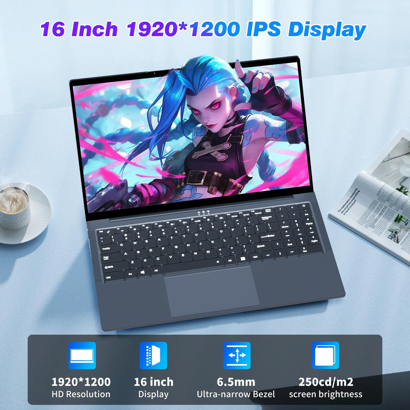 16 Zoll Laptop, Core i5-8210Y-Prozessor, Laptop 16 GB RAM 512GB SSD, Notebook mit 1920x1200 Display, RJ45, Typ-C, USB 3.0, BT5.0, Webcam, Digitale Tastatur mit Hintergrundbeleuchtung PC-Computer
