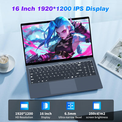 16 Zoll Laptop, Core i5-8210Y-Prozessor, Laptop 16 GB RAM 512GB SSD, Notebook mit 1920x1200 Display, RJ45, Typ-C, USB 3.0, BT5.0, Webcam, Digitale Tastatur mit Hintergrundbeleuchtung PC-Computer