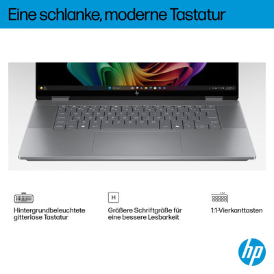 HP OmniBook X Flip 2in1 Next Gen AI Laptop | AMD Ryzen AI 5 340 (6C) | dedizierte NPU für KI | 50 NPU Tops | Copilot+ PC | 16" WUXGA 1920x1200 Touchscreen | 16GB | 512GB SSD | Win11 | QWERTZ | Silber