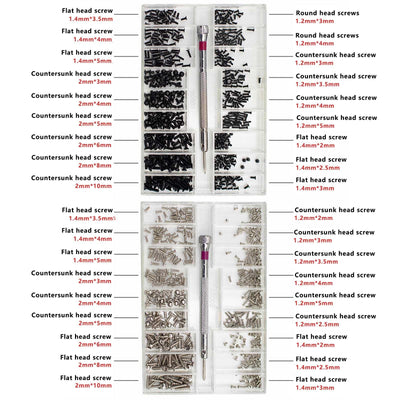 1000 Stück Kleine Schrauben Sortiment Kit, M1.2 M1.4 M2 Winzige Mikroschrauben Set, Uhrenbrille Computer Ersatzschrauben, Winzige Reparaturschrauben Set mit Schraubendreher Pinzette, Silber Schwarz