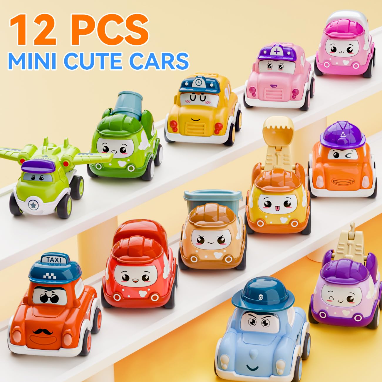 KmmiFF 12pcs Aufziehauto ab 1 Jahr, Mini Zurückziehen Spielzeugauto Set mit Spielmatte und Aufbewahrungsbox als Geburtstag Weihnachten Neujahr Geschenk für Jungen Mädchen Kinder 1 2 3 Jahre