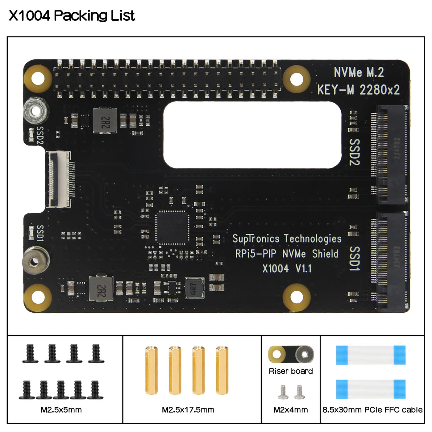 Geekworm X1004 Dual M.2 NVMe SSD Shield PCIe Peripheral Board for Raspberry Pi 5