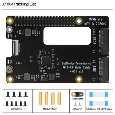 Geekworm X1004 Dual M.2 NVMe SSD Shield PCIe Peripheral Board for Raspberry Pi 5