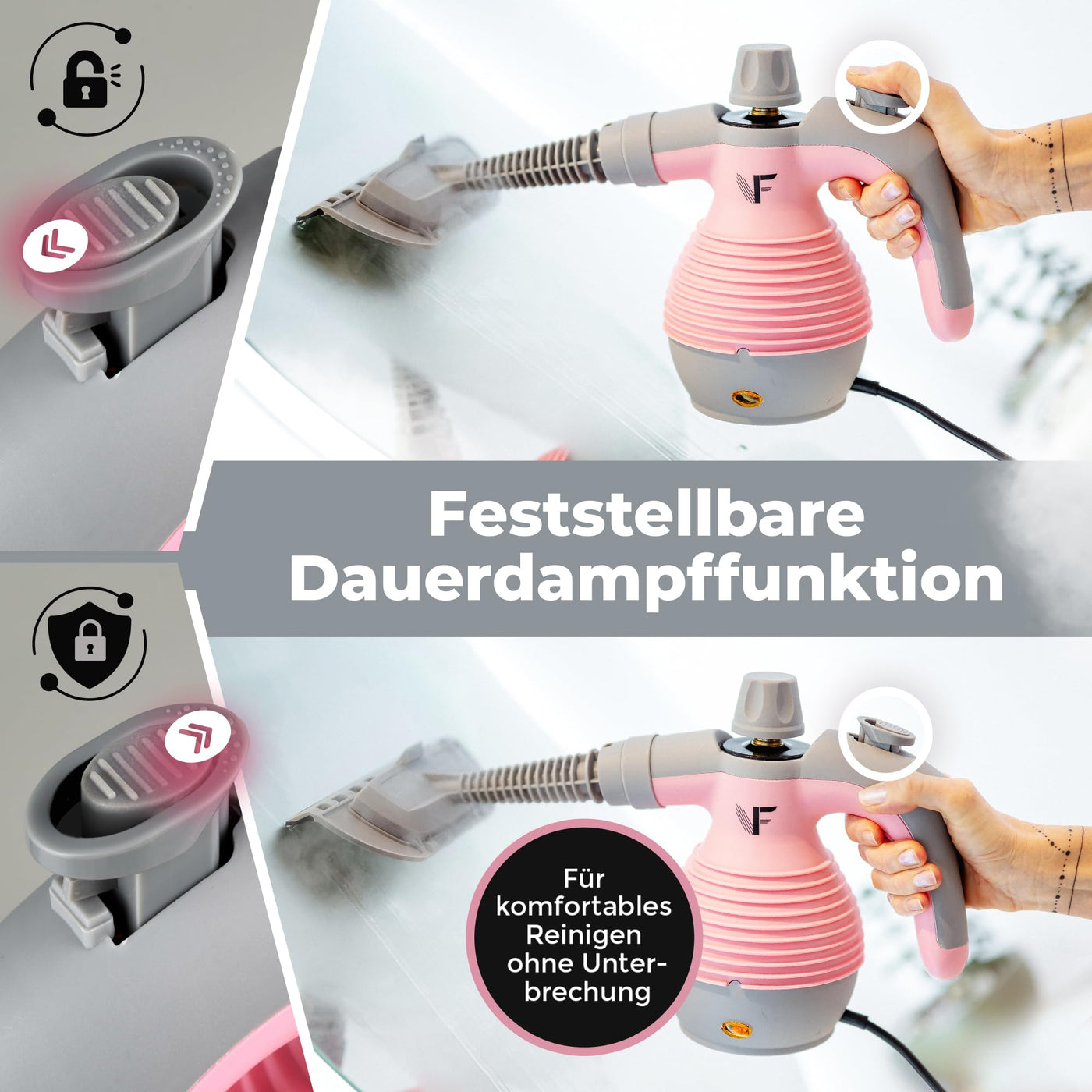 Neighbour's Friend® Handdampfreiniger in Rosa – Leistungsstarkes Dampfreiniger Handgerät I Dampfente mit 350ml Tank, Dampfregulierung & Aufsätzen für Haushalt, Fenster, Polstermöbel & mehr
